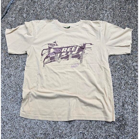 Vtg Y2K Reef Multi Logo Surf Skate T Shirt Tan Size Medium Mallcore Billabong - Picture 1 of 4